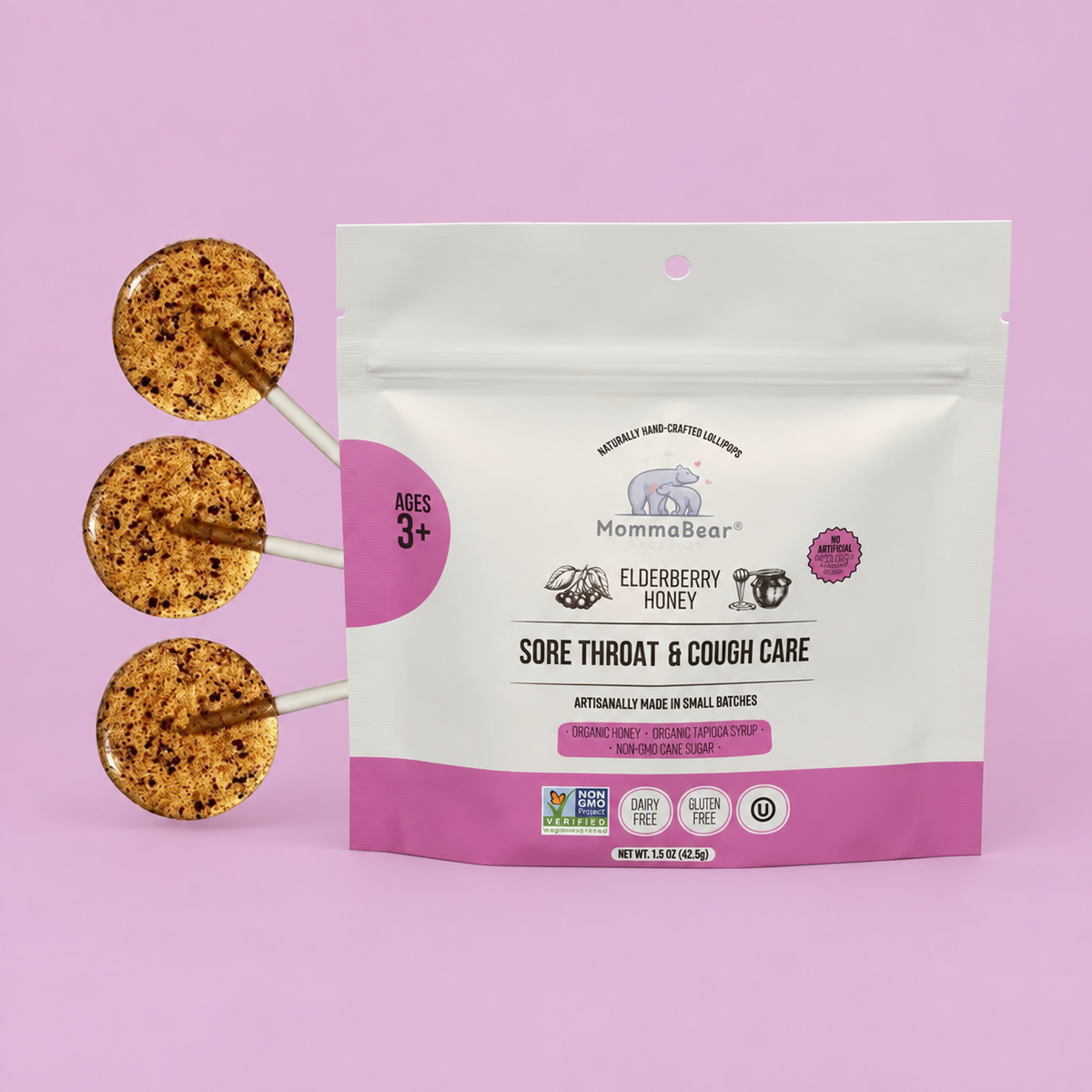 Sore Throat & Cough elderberry and honey lollipops, 5ct pouch
